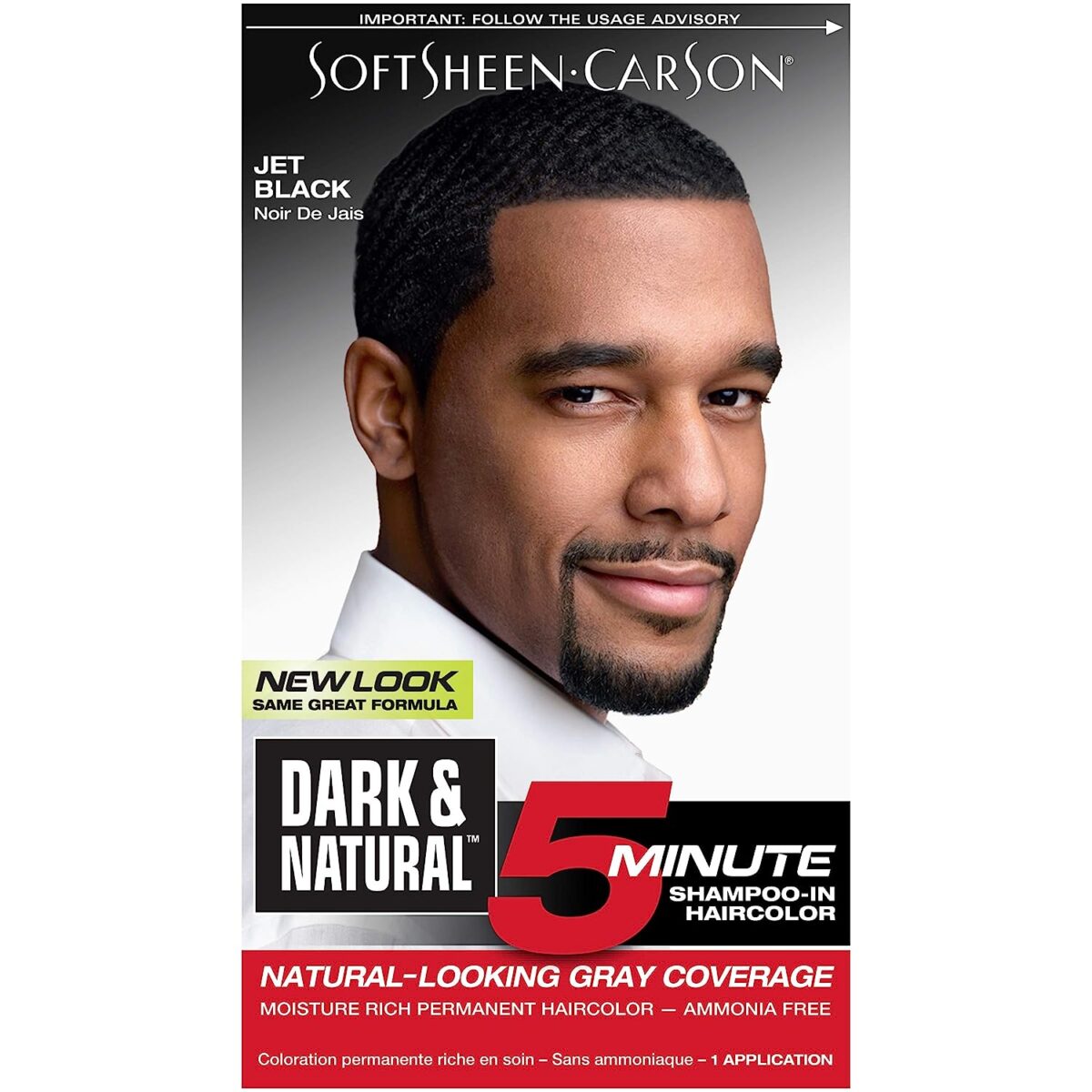 SoftSheen-Carson Dark & Natural Hair Color for Men 5 Minutes, Natural Looking Gray Coverage for Up To 6 Weeks, Shampoo-in Permanent Hair Dye, Jet Black, Ammonia Free, Jet Black